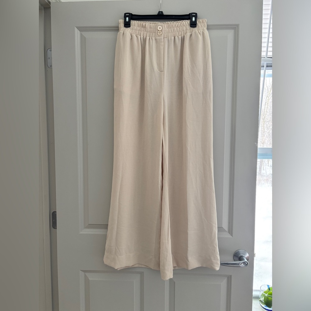 Cream Wide-Leg Pants